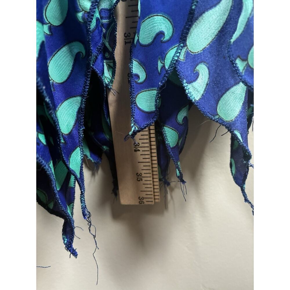 Tempol Silk Midi Dress Navy Teal Mixed Block Print Smocked Boho Chic Festival - Picture 7 of 7